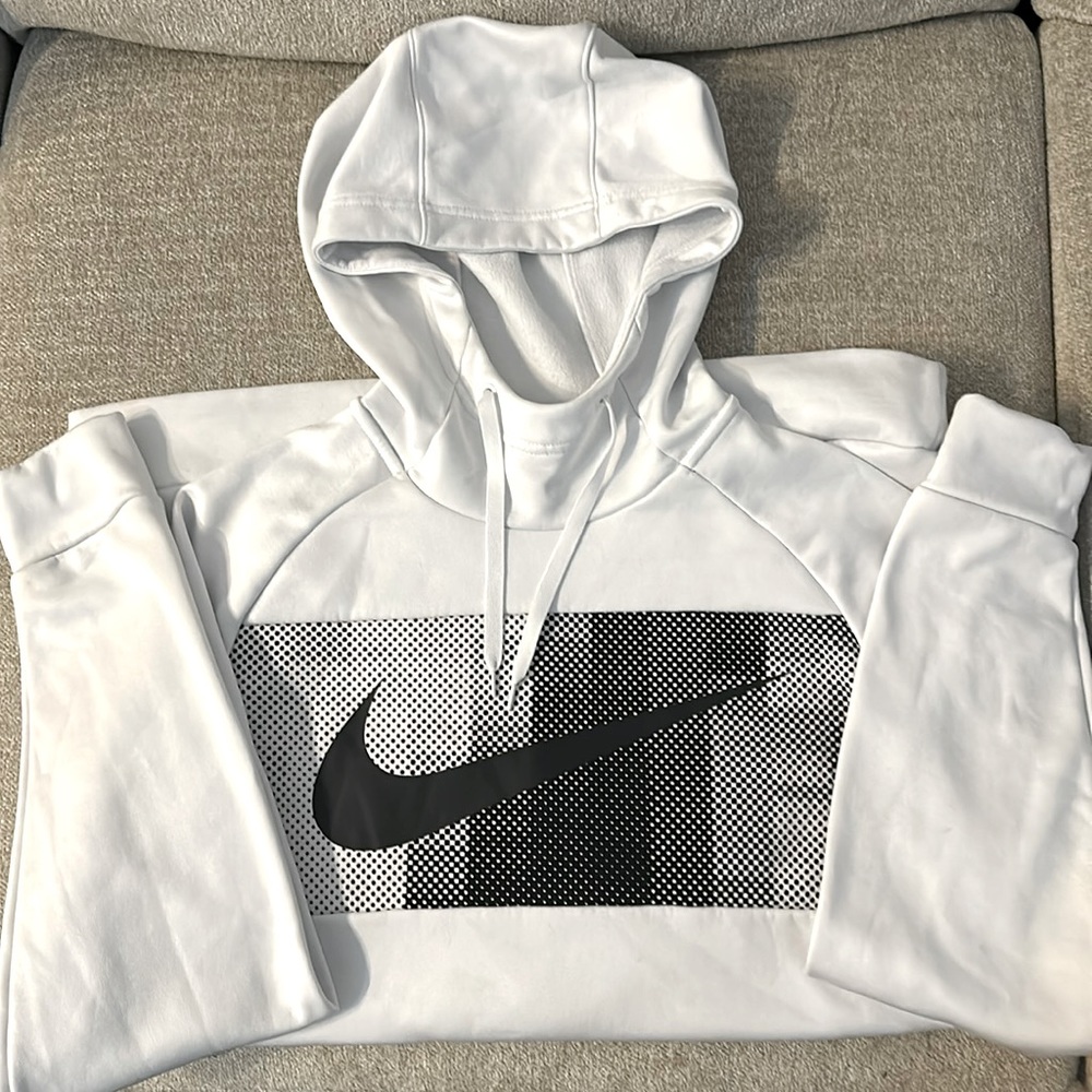 Nike Dri-fit Men’s hoodie, size medium, white with black swoosh